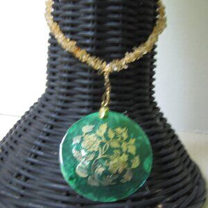 Natural Citrine Chip Necklace with Capiz Shell Pendant 36 in Long NWOT